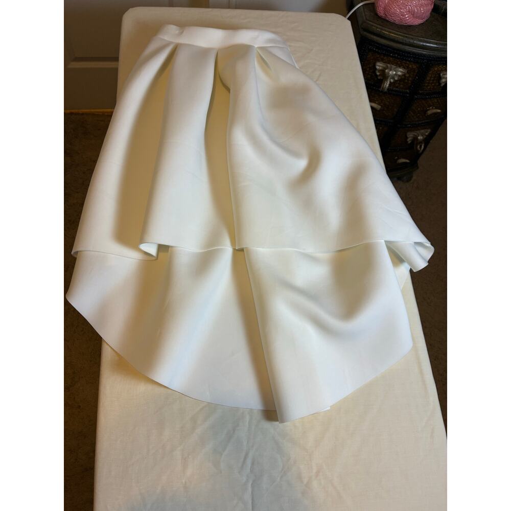 CeniCeri White High Low Skirt Scuba Neoprene Structured Formal Midi Wedding S